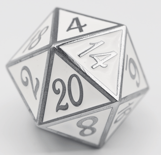 35mm Metal D20 - Silver with White