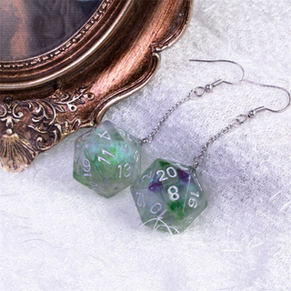 D20 Galaxy Earrings: Green & Purple