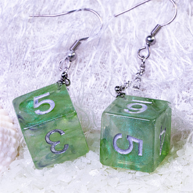 D6 Galaxy Earrings: Green & Purple