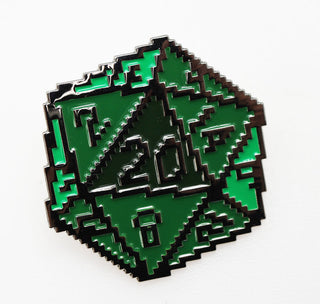 Green 8 Bit D20 Enamel Pin