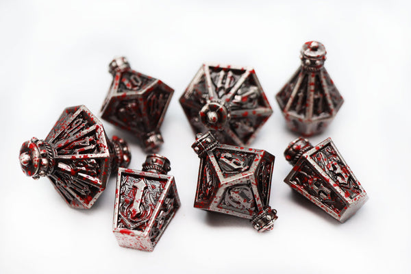 Moonlit Lantern: Blood Splatter - Metal RPG Dice Set