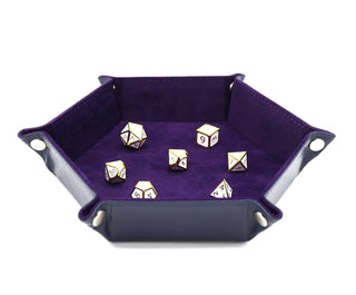 Leatherette & Velvet Dice Tray (Navy w/ Purple Hex)