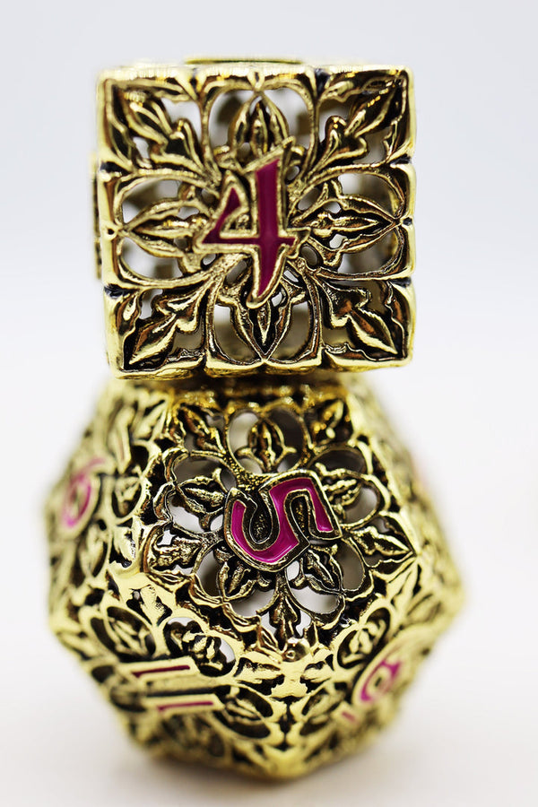 Fleur de Lis: Gilded Magenta Hollow RPG Metal Dice Set