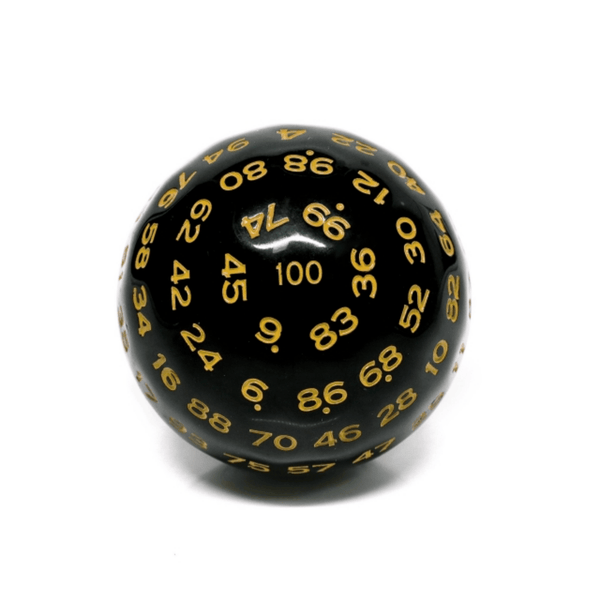 100 Sided Die - Black Opaque with Yellow D100