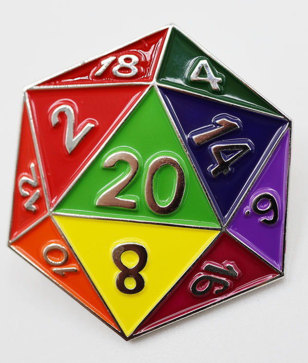 Rainbow D20 Enamel Pin