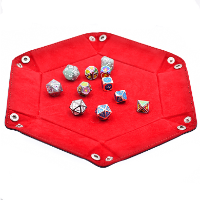 Leatherette & Velvet Hex Dice Tray (Black with Red)