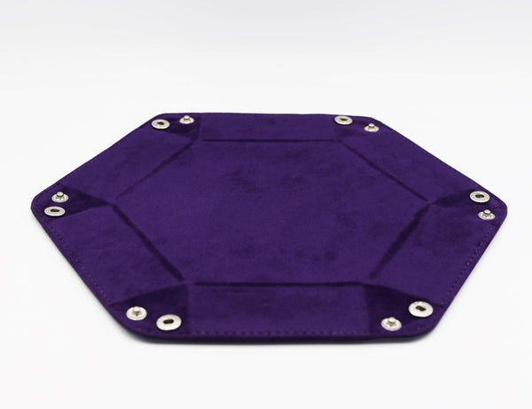 Leatherette & Velvet Dice Tray (Navy w/ Purple Hex)