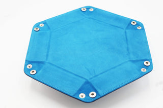 Leatherette & Velvet Hex Dice Tray (Navy with Teal)